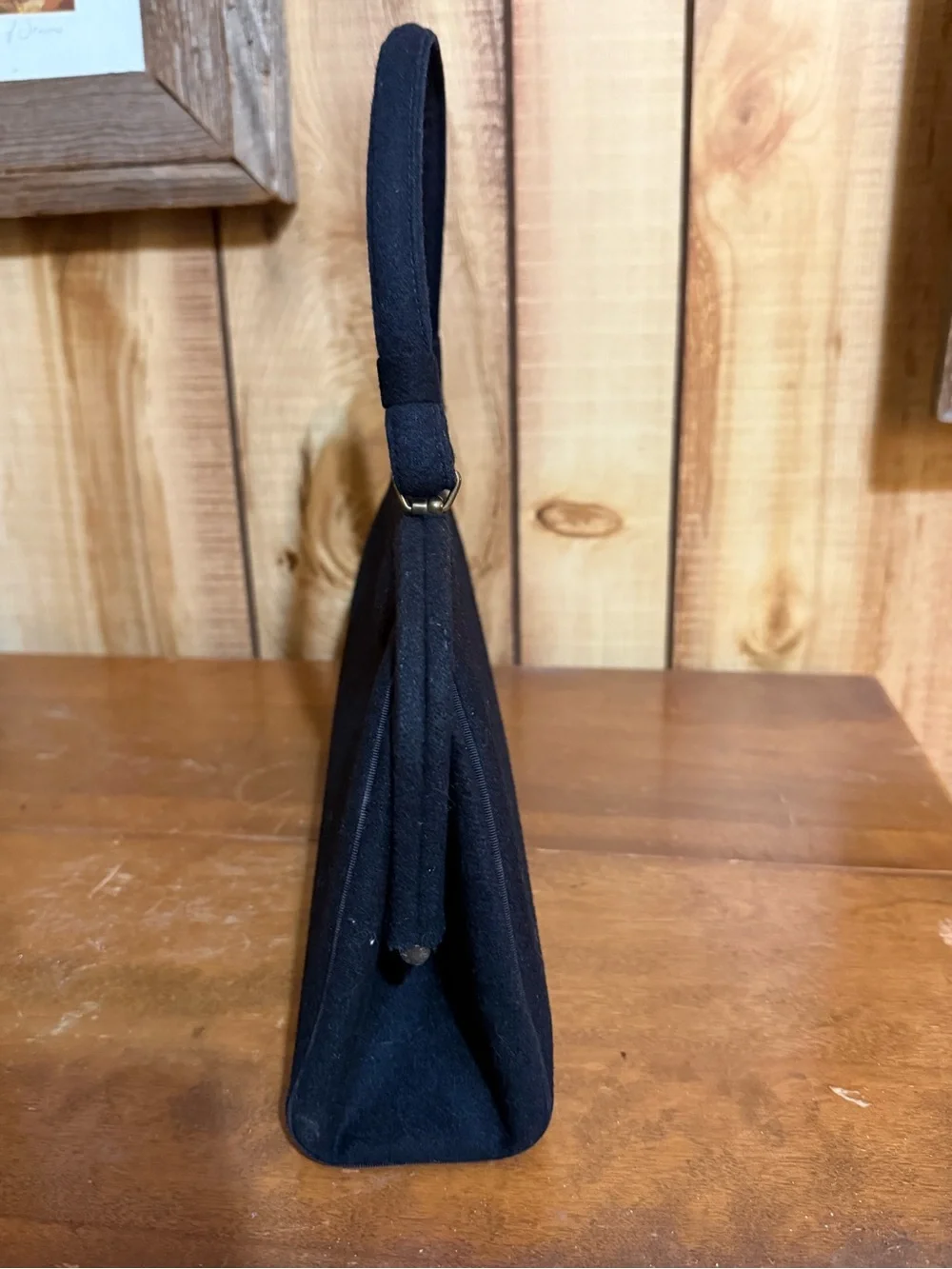 Classic vintage Black Top-Handle Felt Women's Bag